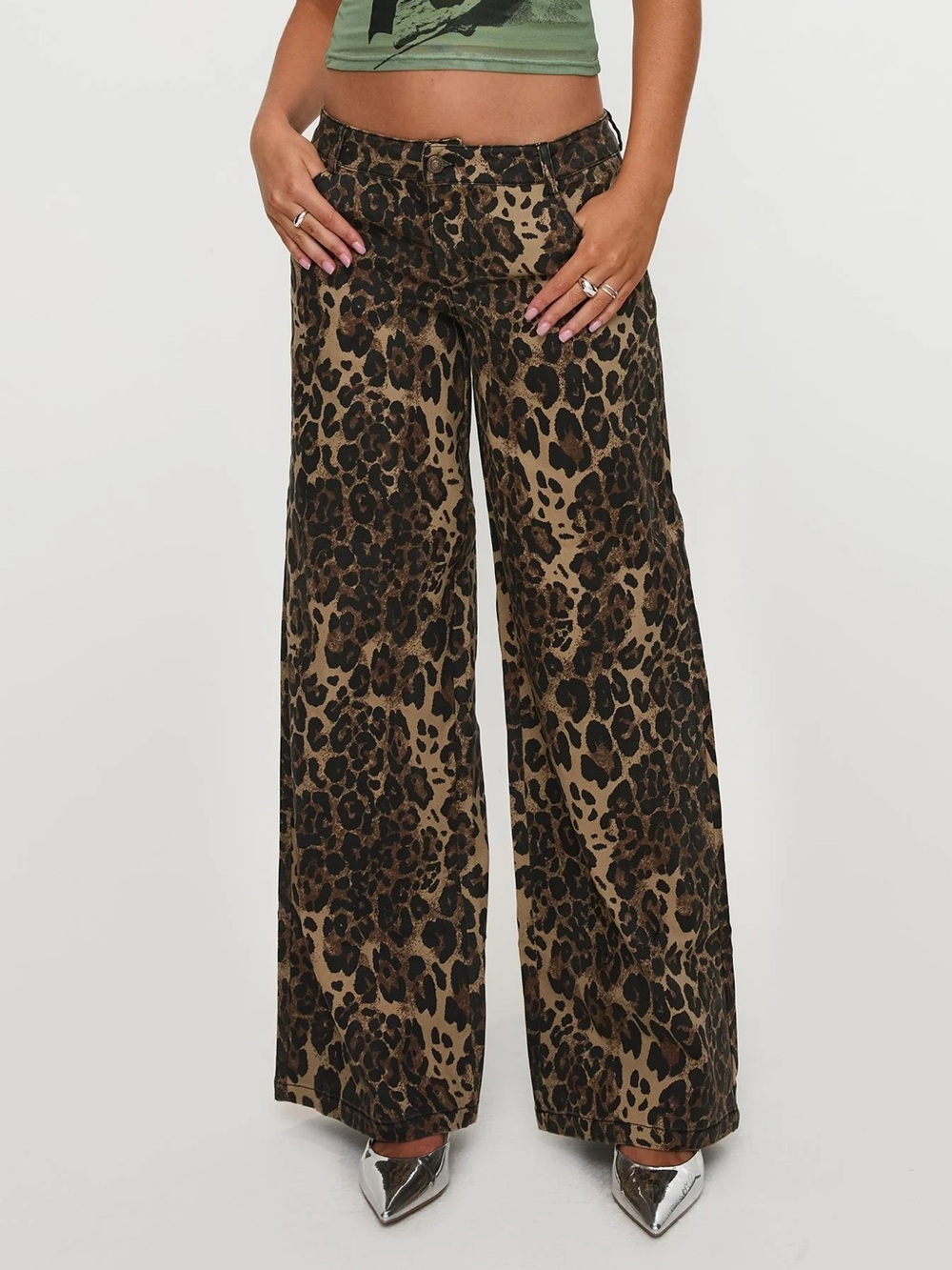 Princess Polly Leopard-Print Wide Leg Pants
